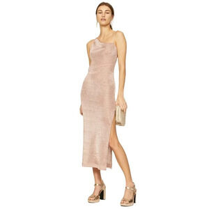 Third Form Heavy Metal Knit Slip Dress in Rose Gold 2 Womens Midi Semi Sheer